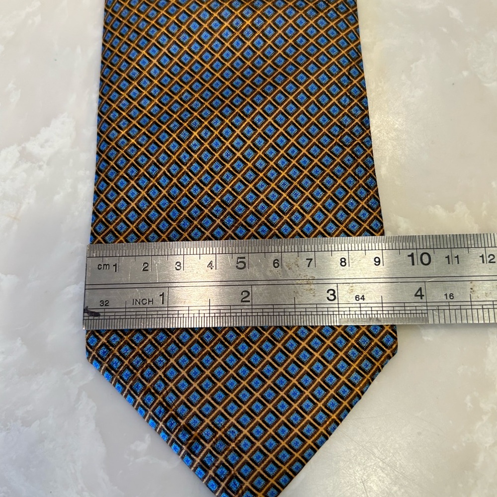 Stefano Ricci Blue and Gold Geometric Tie, 100% Silk, Made in Italy - Picture 8 of 9